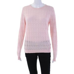 WISPR Womens Cotton Blend Open Knit Round Neck Pullover Sweater Top Pink Size M